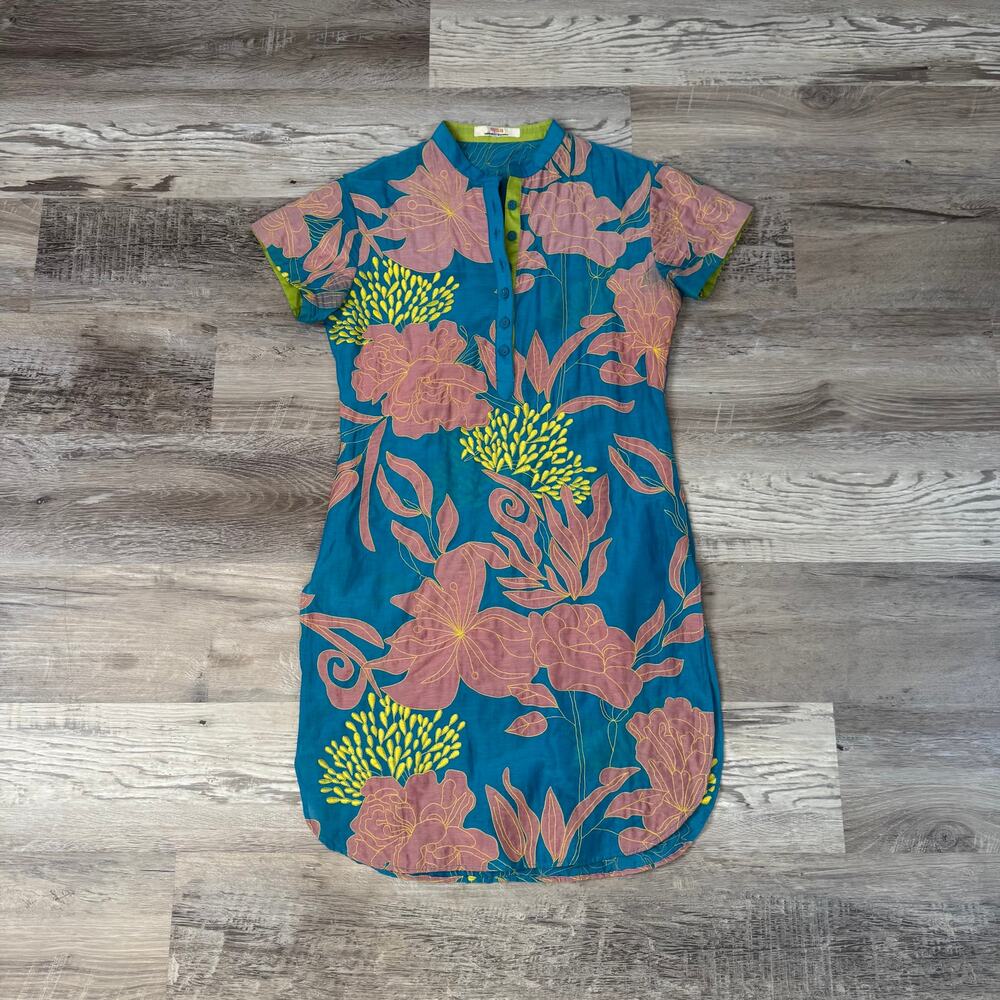 Vintage Y2K Cotton Embroidered Tunic Mini Dress Boho Fairy Folk Indian Art S